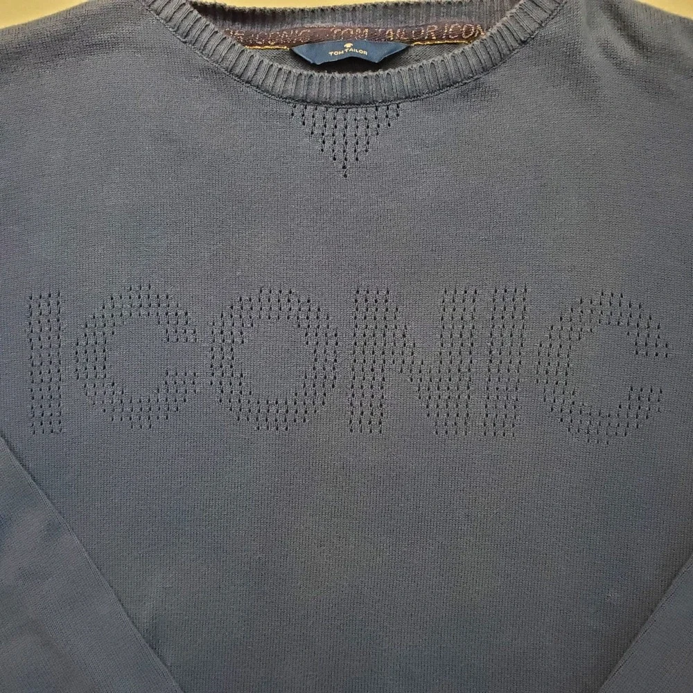 Tom Tailor Iconic Sweater 100% Cotton Mens Size Large Blue Perforate ICONIC LOGO